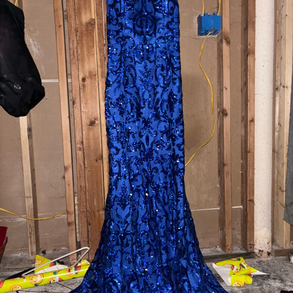 Blue Sequined Prom Dress